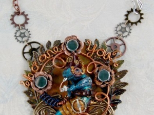 Wonderland Blue Caterpillar Steampunk Necklace