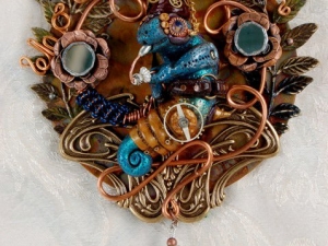Wonderland Blue Caterpillar Steampunk Necklace Detail 1