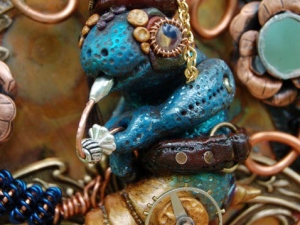 Wonderland Blue Caterpillar Steampunk Necklace Detail 2